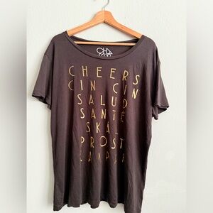 Chaser Chocolate Brown Graphic T-Shirt with Gold Cheers Print